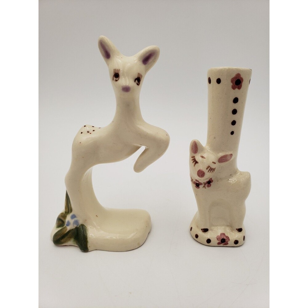 Vintage Rio Hondo Deer Fawn Figurine & Bud Vase MCM‎ California Pottery 1950s